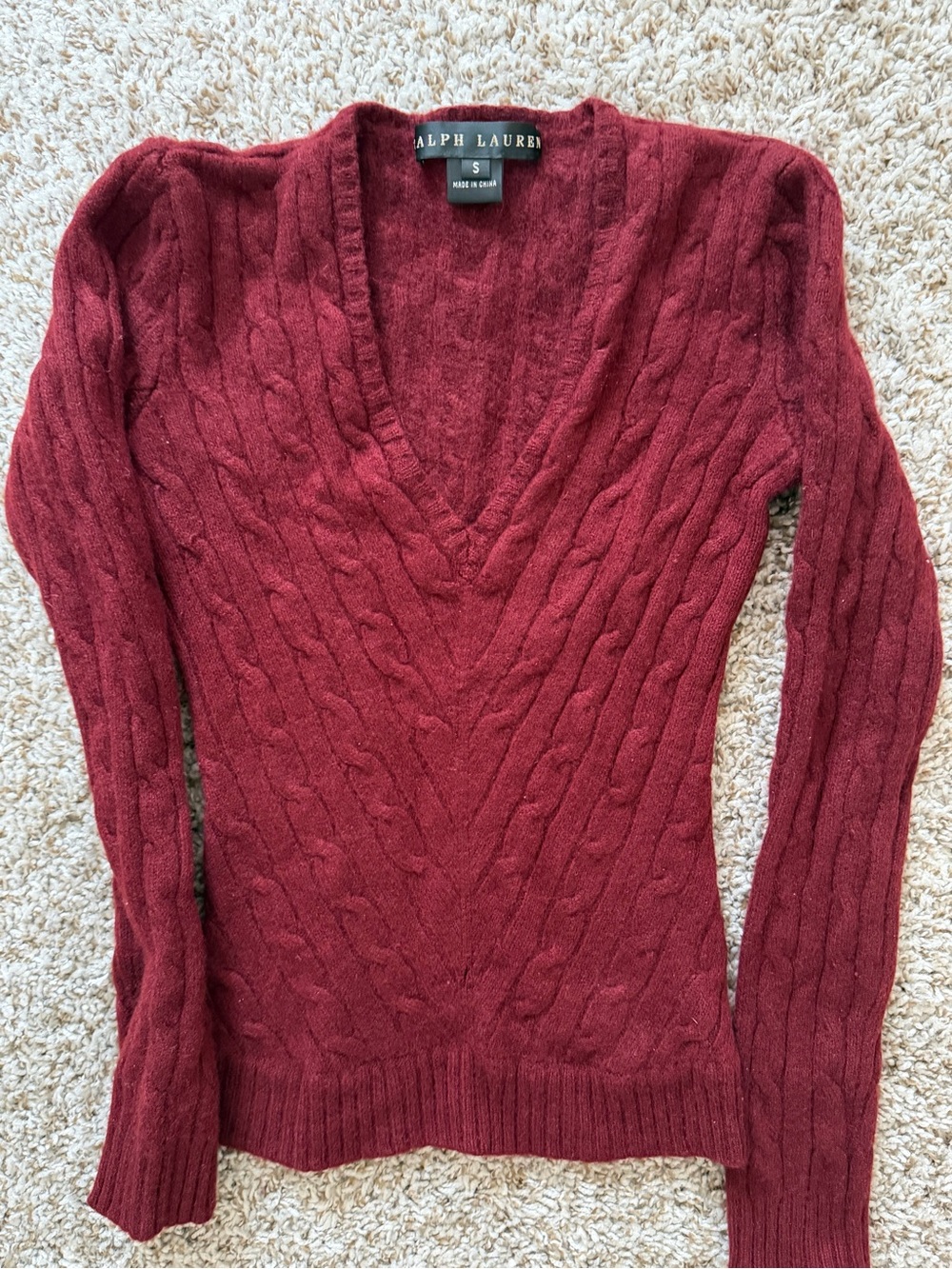 Ralph Lauren Women's Cable-Knit V-Neck Sweater - Deep Wine